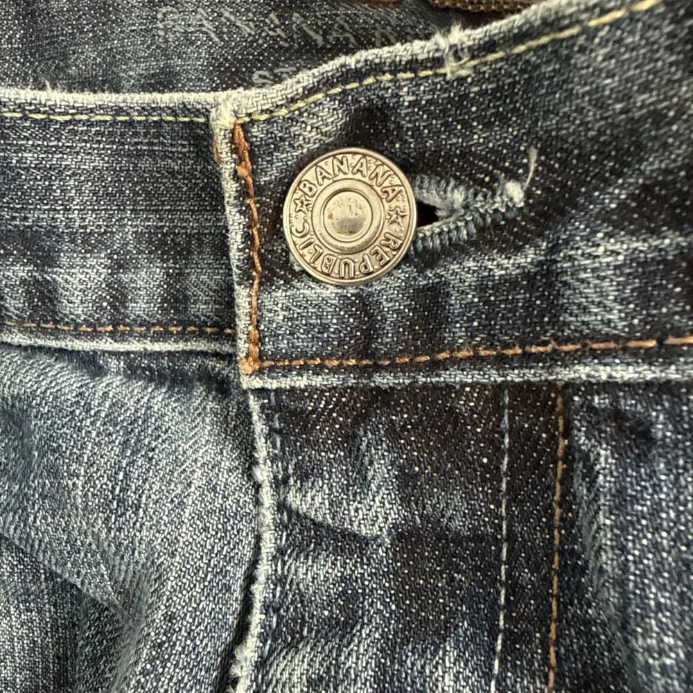 Banana Republic Mens Straight Fit Jeans Blue Distressed Denim Size 36 x 32